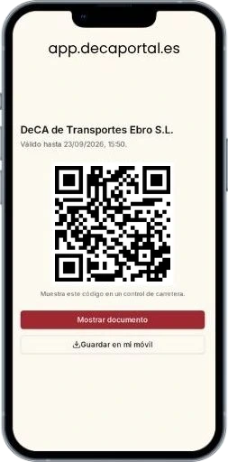 DeCA abierto en el móvil de un conductor con su código QR
